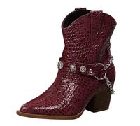Bottes en cuir à talons pour femme - Grande taille - Boucle de ceinture pointue épaisse avec bottes en caoutchouc pour femme, violet, 38 EU