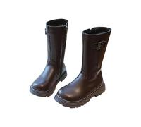 Bottes en cuir avec fermeture éclair latérale pour filles - Style rebelle - Style rebelle - Pour les grands enfants et les adolescents - 4 à 12 ans, 02 Marron, 29 EU