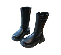 Bottes en cuir avec fermeture éclair latérale pour filles - Style rebelle - Style rebelle - Pour les grands enfants et les adolescents - 4 à 12 ans, 01 Noir, 34 EU