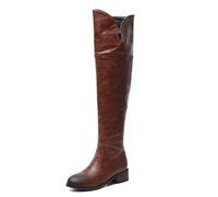 Bottes en Cuir Femme Au Dessus du Genou Style Vintage Talon Bloc Fermeture Éclair Latérale Bottes Premium Cavalier pour Hiver Mode Rue Fête Voyage Tenue,Yllow,34 EU