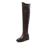 Bottes en Cuir Femme Au Dessus du Genou Style Vintage Talon Bloc Fermeture Éclair Latérale Bottes Premium Cavalier pour Hiver Mode Rue Fête Voyage Tenue,Dark Browne,43 EU