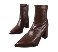 Bottes en cuir noir pour homme - Bottes avec talon - Couleur unie - Talon bloc antidérapant - Hiver - Avec fermeture éclair latérale - Talons hauts - Bottes courtes pour femme, marron, 39 EU