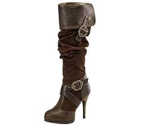 Bottes en cuir pour femme - Vintage - Élégantes - Style médiéval - Renaissance - Bottes viking - Bottes de pirates gothiques - Talons hauts - Bottes d'hiver avec boucle à anneau