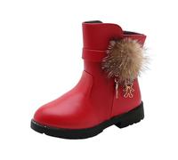 Bottes en Cuir pour Fille Girls and Boys Children's Casual Shoes Mesh Soft Sole Breathable Sports Short Boots Fille Bottines Bout Divisé (Red, 30 Little Child)