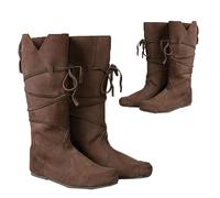 Bottes en Cuir PU - Bottes Chevaliers Mid Tube à Talon Bas - Renaissance Medieval Cosplay Boots pour Cosplay Carnival Party,Marron,45