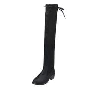 Bottes en daim pour femme - Bottes minceur d'hiver pour femme - En peluche avec fond plat - Bottes en cuir élastique pour enfants - Chaussures de mariage pour femme, Noir , 42 EU