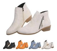 Bottes en daim pour femme, bottines à talon bas, bottines courtes décontractées, confortables à enfiler avec talon bloc, fermeture éclair latérale, bottines de style western imperméables, blanc, 36 2