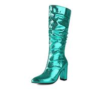 Bottes en métal argenté pour femme - Pour défilés de mode - Pour mariage de luxe - Pour fête de mariage - Bottes de soirée en T pour boîte de nuit - Bottes longues européennes et américaines pour