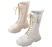 Bottes Et Bottines Enfant Fille, Blanche Cuir Confort Chic Montantes Cowboy Botte Equitation à Lacets Confortable Chaussures Antidérapant Fermetures Éclair Latérales, Idéales pour les Looks à Thème