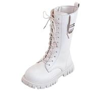Bottes Et Bottines Enfant Fille,Blanche Cuir Confort Chic Montantes Cowboy Botte Equitation À Lacets Confortable Chaussures Antidérapant Fermetures Éclair Latérales Idéales pour les Looks à Thème