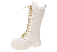 Bottes Et Bottines Enfant Fille, Blanche Cuir Confort Chic Montantes Cowboy Botte Equitation À Lacets Confortable Chaussures Chaude Antidérapant Fermetures Éclair Latérales