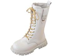 Bottes Et Bottines Enfant Fille,Blanche Cuir Confort Chic Montantes Cowboy Botte Equitation À Lacets Confortable Chaussures Antidérapant Fermetures Éclair Latérales Idéales pour les Looks à Thème