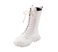 Bottes et Bottines Fille Botte Enfant Fille de Cowboy à Lacets Botte de Punk Gothique Bottine avec Fermeture Éclair Mode Chaussures Enfants Chaudes Bottes d'Équitation Mi-Mollet (White, 9.5-10 Years)