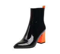 Bottes Femelles grossiers Hautes À Talons Cuir Verni Femme Boots Imperméables classiques Mode Femmes Boot Chaudes cuir véritable Automne Hiver Bottines pour femmes Confortable Souple pointu