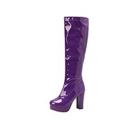 Bottes Femelles grossiers Hautes À Talons Cuir Verni Femme Bottine Confortable Imperméables loisirs Mode Femelles Bottillon Vintage Elégantes Automne Hiver Souple Hautes Genoux Glossy