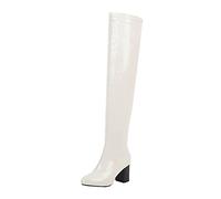 Bottes Femelles grossiers Hautes À Talons pointu Bottes pour femme Moderne Casual Elégantes cuir véritable Femme Boots Chaudes Souple rétro Cowboy Imperméables Hautes Genoux Mode