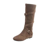 Bottes Femme Bottines Mi-Mollet Suède Plates Croisées Boucles Style Western Cowboy Chaussures Confortables Casual Ville Automne Hiver