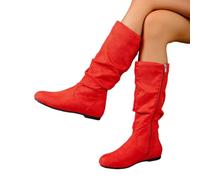 Bottes Femme Bottines Mi-Mollet Suède Plissées Plates Couleur Vive Chaussures Tendance Bohème Confortables Automne Hiver