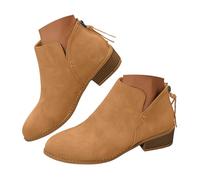 Bottes Femme Chic en Cuir Suédé, Bottes à Enfiler avec Fermeture Éclair Arrière et Lacets Décoratifs, Talon Carré Confortable, Chaussures Femmes Mode Multisaison avec Style Casual-Élégant