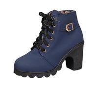 Bottes Femme Confortable Automne Hiver avec Lacets Bottes Courtes Antidérapant avec Talons Haut Bottines Femme Décontractées Chaussures Grande Taille Boutinne Bout Rond pour Extérieur