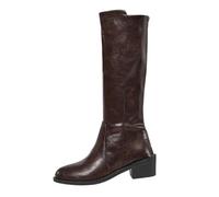 Bottes Femme Courtes Bottines Décontractées Talon Épais Couleur Unie Chaussures Mode Cheville Confortables Fermeture Zip Latérale Style Casual Automne Hiver