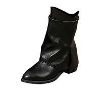Bottes Femme Cuir Mi-Mollet Boucle Décorative Chaussures Montantes Style Chevalier Confortables Mode Automne Hiver
