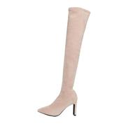Bottes Femme Elégantes avec Talon Haut Stiletto Bottes de Combat Hiver Pointu Chaud Boots De Cowboy Longue Mode Classique Botte Vintage Marche Chaussures Botte Décontractées à la Mode