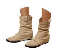 Bottes Femme en Daim, Bottines Classiques à Talon Compensé, Style Western Cowboy, Confortables et Élégantes pour Automne et Hiver, Zip Latéral Facile à Enfiler, Idéales pour un Look Casual ou Chic