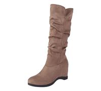 Bottes Femme en Suédine à Talon Compensé, Boots Hautes sous le Genou, Bottines Unies, Style Coréen Chic pour Automne, Usage Quotidien Botte Femme Hiver