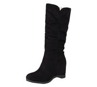 Bottes Femme en Suédine à Talon Compensé, Boots Hautes sous le Genou, Bottines Unies, Style Coréen Chic pour Automne, Usage Quotidien Botte Femme Hiver