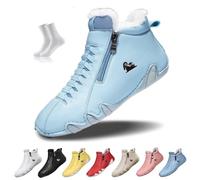 Bottes femme faites main avec fermeture éclair imperméables antidérapantes légères confortables slip on chaussures décontractées orthopédiques beck randonnée pieds nus(Light blue with fleece,38 EU)