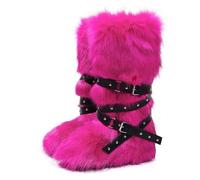 Bottes Femme Genou Hiver Bottes De Neige Chaudes Avec Fausse Fourrure Épaisse Doublure Polaire Et Taille Grande Disponible Pour Ski Et Ville(Pink2,38.5)