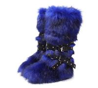 Bottes Femme Genou Hiver Bottes De Neige Chaudes Avec Fausse Fourrure Épaisse Doublure Polaire Et Taille Grande Disponible Pour Ski Et Ville(Blu,35.5)