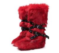 Bottes Femme Genou Hiver Bottes De Neige Chaudes Avec Fausse Fourrure Épaisse Doublure Polaire Et Taille Grande Disponible Pour Ski Et Ville(Rosso,38)