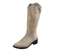Bottes Femme Grande Taille Talons Carrés Bottes De Cowboy Mode Bottes De Jean Occidental Brodées Rétro Coupe-Vent Légères Tendance Boots Chaussures Chic et Elegant 42 Kaki