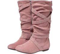 Bottes Femme Haute En Daim Bottines Hiver Chic Décontracté Bout Rond | Bottine Avec Zippé Latérale Botte Grande Taille Boot Mi Mollet Cuissarde Mi Saison Automne Botte Plate Antidérapante Bottines
