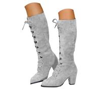 Bottes Femme Hautes à Lacets Talons Hauts, Bottes de Mode Confortables en Daim, Idéales pour Automne et Hiver, Style Élégant pour Sorties et Occasions Spéciales, Chaussures Femme à Lacets Talon Bloc
