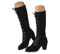Bottes Femme Hautes à Lacets Talons Hauts, Bottes de Mode Confortables en Daim, Idéales pour Automne et Hiver, Style Élégant pour Sorties et Occasions Spéciales, Chaussures Femme à Lacets Talon Bloc