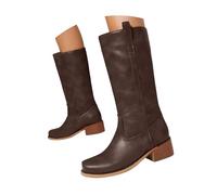 Bottes Femme Hautes en Cuir - Cowboy Classique pour Hiver, Chaudes et Confortables, Bout Carré Talon Bloc, Fermeture Éclair Latérale, Idéales pour Vie Quotidienne, Sorties Fashion et Tenues Stylées
