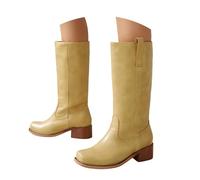 Bottes Femme Hautes en Cuir - Cowboy Classique pour Hiver, Chaudes et Confortables, Bout Carré Talon Bloc, Fermeture Éclair Latérale, Idéales pour Vie Quotidienne, Sorties Fashion et Tenues Stylées