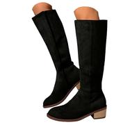 Bottes Femme Hautes en Cuir - Cowboy Classique pour Hiver, Chaudes et Confortables, Bout Carré Talon Bloc, Fermeture Éclair Latérale, Idéales pour Vie Quotidienne, Sorties Fashion et Tenues Stylées