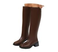 Bottes Femme Hautes en Cuir - Cowboy Classique pour Hiver, Chaudes et Confortables, Bout Carré Talon Bloc, Fermeture Éclair Latérale, Idéales pour Vie Quotidienne, Sorties Fashion et Tenues Stylées
