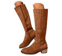 Bottes Femme Hautes en Cuir - Cowboy Classique pour Hiver, Chaudes et Confortables, Bout Carré Talon Bloc, Fermeture Éclair Latérale, Idéales pour Vie Quotidienne, Sorties Fashion et Tenues Stylées