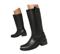 Bottes Femme Hautes en Cuir - Cowboy Classique pour Hiver, Chaudes et Confortables, Bout Carré Talon Bloc, Fermeture Éclair Latérale, Idéales pour Vie Quotidienne, Sorties Fashion et Tenues Stylées