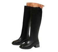 Bottes Femme Hautes en Cuir - Cowboy Classique pour Hiver, Chaudes et Confortables, Bout Carré Talon Bloc, Fermeture Éclair Latérale, Idéales pour Vie Quotidienne, Sorties Fashion et Tenues Stylées