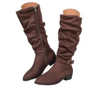 Bottes Femme Hautes en Daim, Bottines à Talons Bas Confortables avec Boucle et Zip Latéral, Chaussures de Mode pour Automne et Hiver, Style Casual ou Chic Idéales pour Sorties et Travail