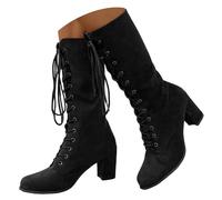 Bottes Femme Hiver, Bottes Mi-Mollet à Lacets Talon Carré en Cuir Simili Daim, Chaudes et Confortables, Idéales pour la Vie Quotidienne, Design Stylé et Pratique avec Haute Tenue de Chaudure