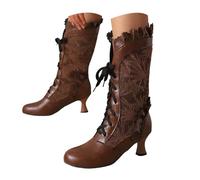 Bottes Femme Hiver, Bottines Vintage Lolita à Dentelle & Noeud Papillon, Lacets Ajustables & Talons Moyens, Chaudes pour Tenue Mode Quotidienne & Evénements, Détails Floraux Élégants et Confortables