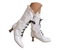 Bottes Femme Hiver, Bottines Vintage Lolita à Dentelle & Noeud Papillon, Lacets Ajustables & Talons Moyens, Chaudes pour Tenue Mode Quotidienne & Evénements, Détails Floraux Élégants et Confortables