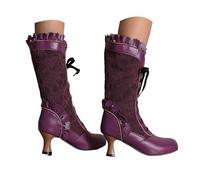 Bottes Femme Hiver, Bottines Vintage Lolita à Dentelle & Noeud Papillon, Lacets Ajustables & Talons Moyens, Chaudes pour Tenue Mode Quotidienne & Evénements, Détails Floraux Élégants et Confortables